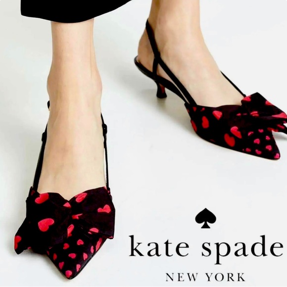 Kate Spade Heart Print Bow Daxton Slingbacks 7.5 - Picture 1 of 5